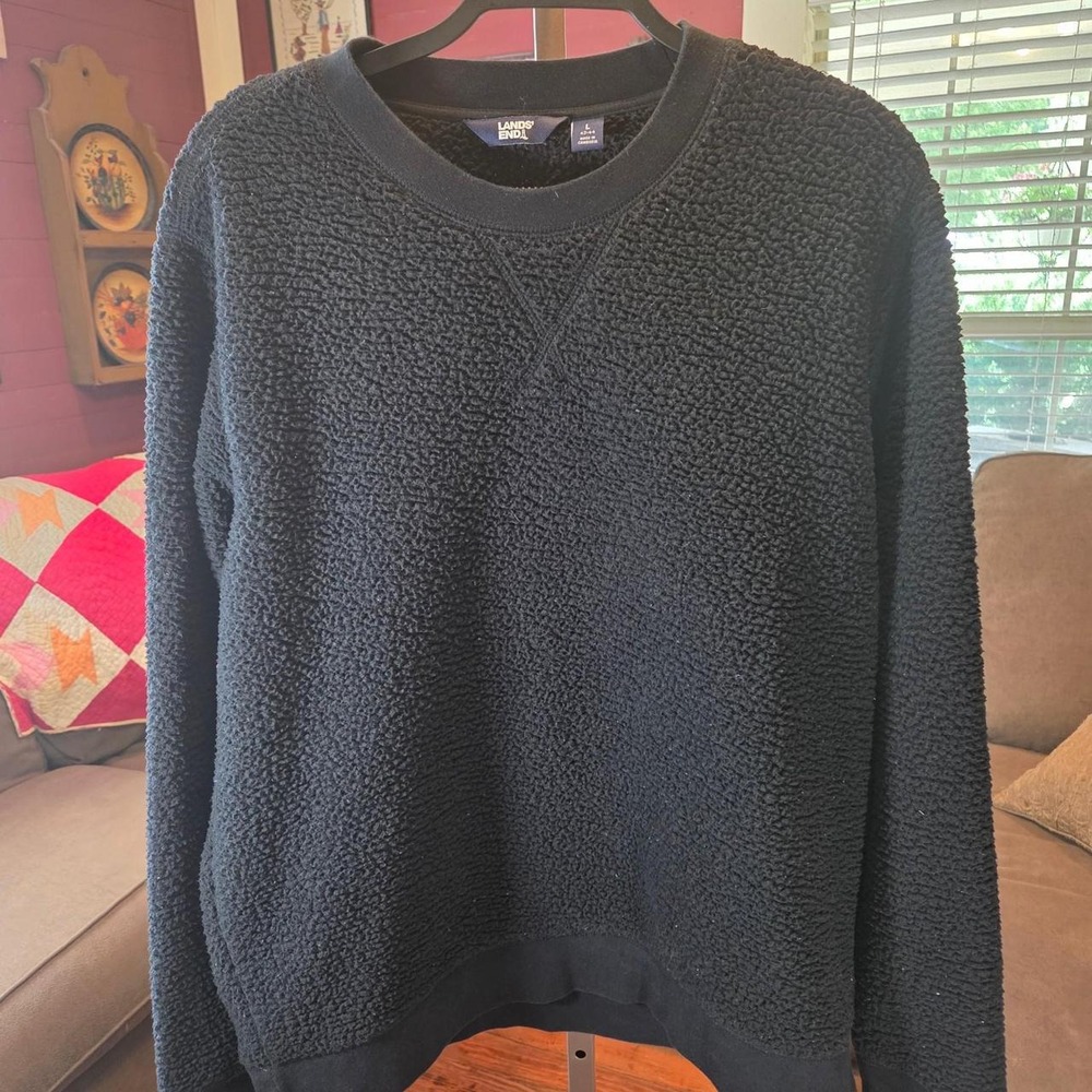 Land's End black fleece crewneck sweater